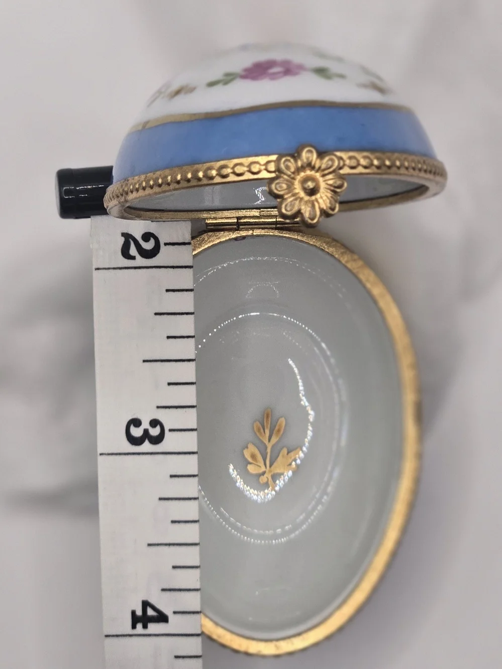 Limoges France Paris Style Porcelain Trinket Box Hand Decorated Floral Blue Gold